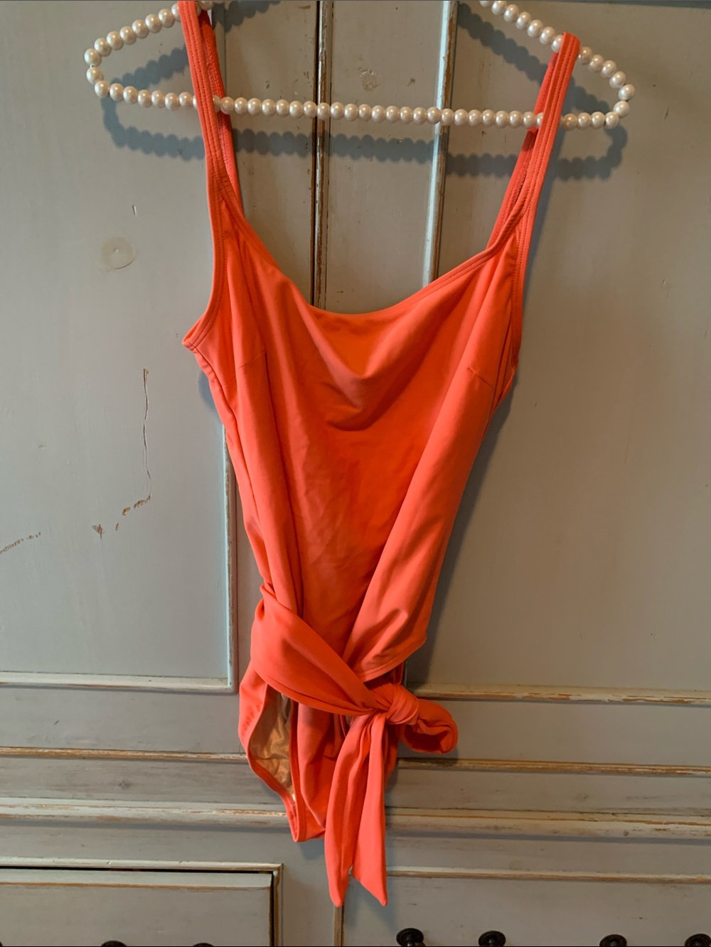 Anne Klein 1-Piece Swimsuit Coral w Waist Tie Size 16
